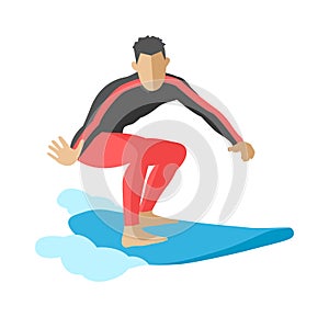 Surfer blue ocean wave getting barreled surfing water extreme sport character vector.