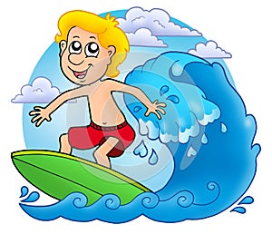 Surfer boy with clouds
