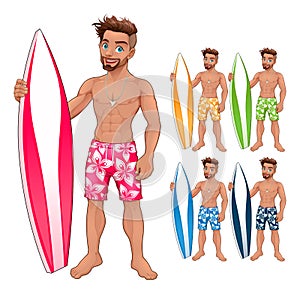 Surfer boy, in different colors