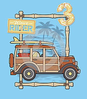 Surfer car with beach background