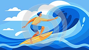 A surfer catching massive waves in a virtual ocean honing their balance and technique before heading out to face the photo