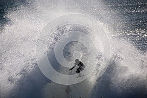 Surfer Caught in Big Ocean Waves