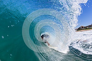 Surfer Crashing Inside Wave Tube Closeup Surfing