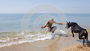 Surfer and a dog