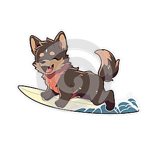 A surfer dog who loves riding waves at the beach, AI Generated, Sticker ver.12