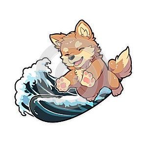 A surfer dog who loves riding waves at the beach, AI Generated, Sticker ver.14