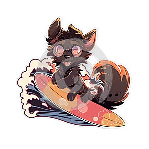 A surfer dog who loves riding waves at the beach, AI Generated, Sticker ver.17