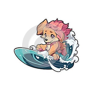 A surfer dog who loves riding waves at the beach, AI Generated, Sticker ver.19