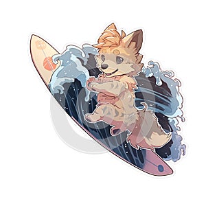 A surfer dog who loves riding waves at the beach, AI Generated, Sticker ver.20