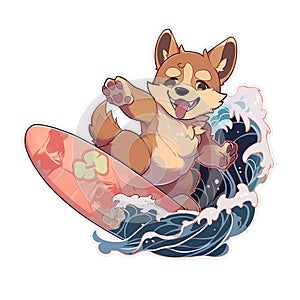 A surfer dog who loves riding waves at the beach, AI Generated, Sticker ver.21