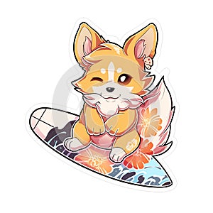 A surfer dog who loves riding waves at the beach, AI Generated, Sticker ver.23