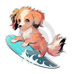 A surfer dog who loves riding waves at the beach, AI Generated, Sticker ver.24