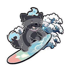 A surfer dog who loves riding waves at the beach, AI Generated, Sticker ver.25