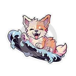 A surfer dog who loves riding waves at the beach, AI Generated, Sticker ver.26