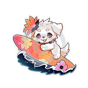 A surfer dog who loves riding waves at the beach, AI Generated, Sticker ver.5