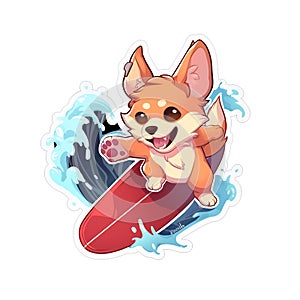 A surfer dog who loves riding waves at the beach, AI Generated, Sticker ver.7