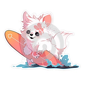 A surfer dog who loves riding waves at the beach, AI Generated, Sticker ver.9