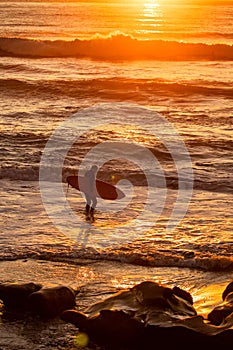 Surfer at Sunset, La Jolla