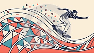Surfer on Geometric Wave, Dynamic Water Patterns. vector design Generative AI