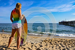 Surfer Girl at Balboa Pier Beach