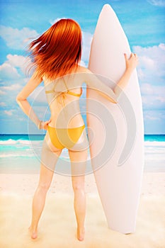 Surfer girl on summer beach