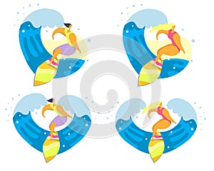 Surfer icon set, vector flat isolated illustration