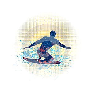 Surfer illustration in grunge style