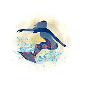 Surfer illustration in grunge style