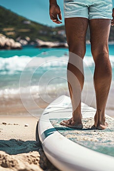 Surfer Prepares to Ride Waves at Tropical Beach