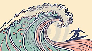 Surfer riding large ocean wave, dynamic classic vector, vector design Generative AI