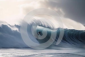 A surfer is riding a wave in the ocean