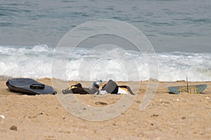 Surfer`s kit on the beach at Jefferys Bay
