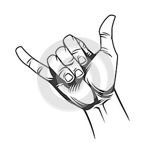 Surfer or shaka hand sign concept