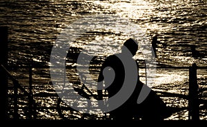 Surfer Silhouette Bondi Beach in Sydney NSW