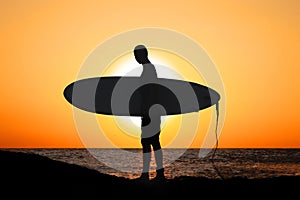 Surfer at sundown photo