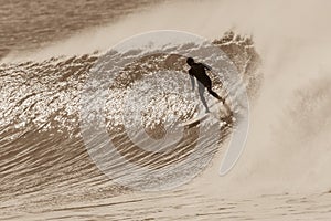 Surfer Surfing Rides Cold Wave Sepia Tone