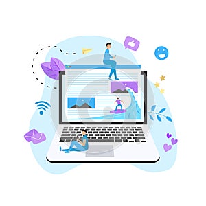 Surfer surfing a wave web page vector illustration. Web page surfing concept