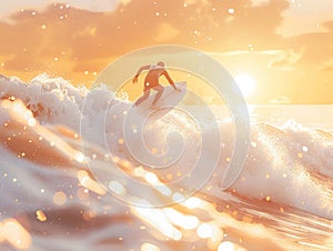 A surfer trading rides on solar waves, galaxy backdrop, starlight reflecting off a futuristic surfboard