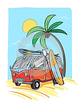 Surfer Van Illustration