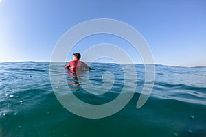 Surfer Waiting Blue Ocean Horizon