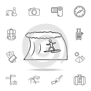 surfer on the wave line icon. Set of Tourism and Leisure icons. Signs, outline furniture collection, simple thin line icons for we