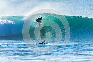 Surfer Wave Ride Silhouetted