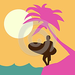 Surfer web punk illustration pier sea orange and purple color