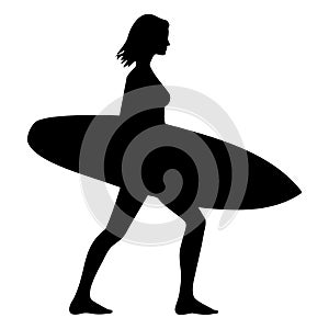 Surfer woman walking silhouette