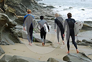 Surfers at Brooks Street, Laguna Beach, California.