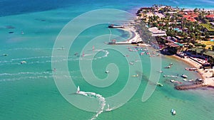 Surfers doing windsurfing at Turkey's world famous Cesme Alacati Beach