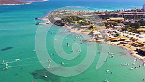 Surfers doing windsurfing at Turkey's world famous Cesme Alacati Beach