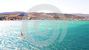 Surfers doing windsurfing at Turkey's world famous Cesme Alacati Beach