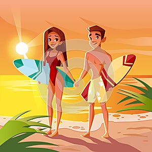 Summer surfing in Hawaii ocean vector illustration