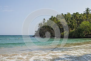 Surfers in the ocean bay waiting for a wave